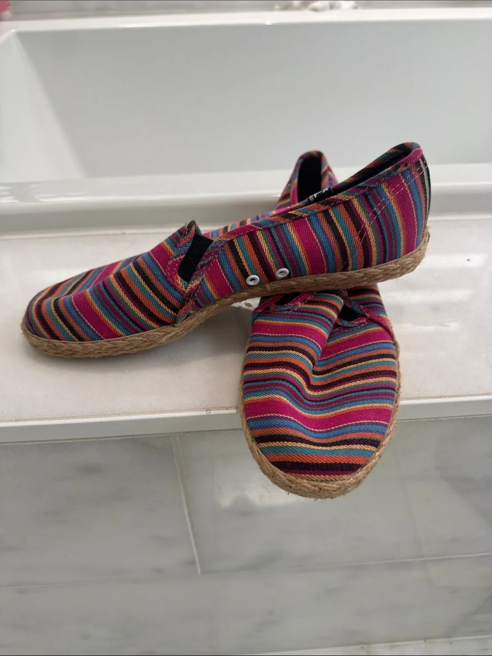Keds Multicolor Striped Espadrilles — Pink, Blue, Orange, Brown 8.5